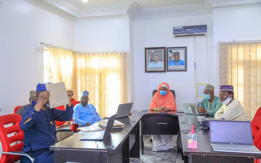 The Gombe State Hon. Commissioner of Environment and Forest Resources, Hussaina Danjuma Goje (PhD) supervises the Financial Bids Opening in respect of Engineering Design and Supervision of 3 Gully Erosion Control Sites in Gombe State. The sites comprised East of International Hotel – Behind GMHA, Wuro bajoga – Barunde Bridge and East of Kumo General Hospital – Jauro Tukur Stream.